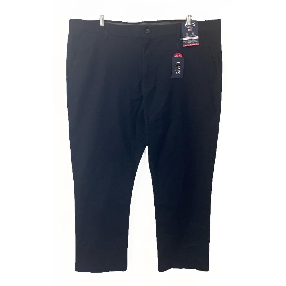 Chaps‎ NWT Men's Size 48x32 B&T Black Flat Front Chino Pants